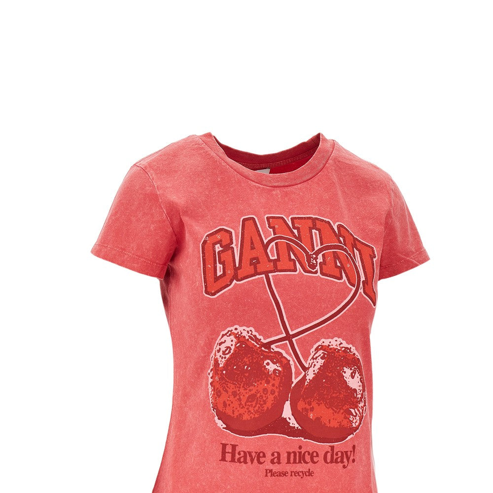 Ganni Women Jersey T-Shirt With 'Cherry' Print