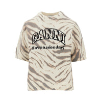 Ganni Women Knitted Top With Zebra-Striped Motif