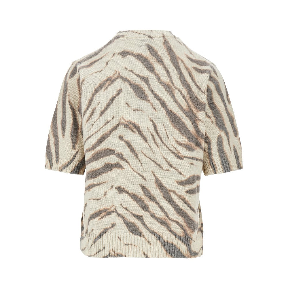 Ganni Women Knitted Top With Zebra-Striped Motif