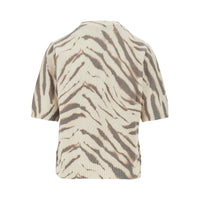 Ganni Women Knitted Top With Zebra-Striped Motif