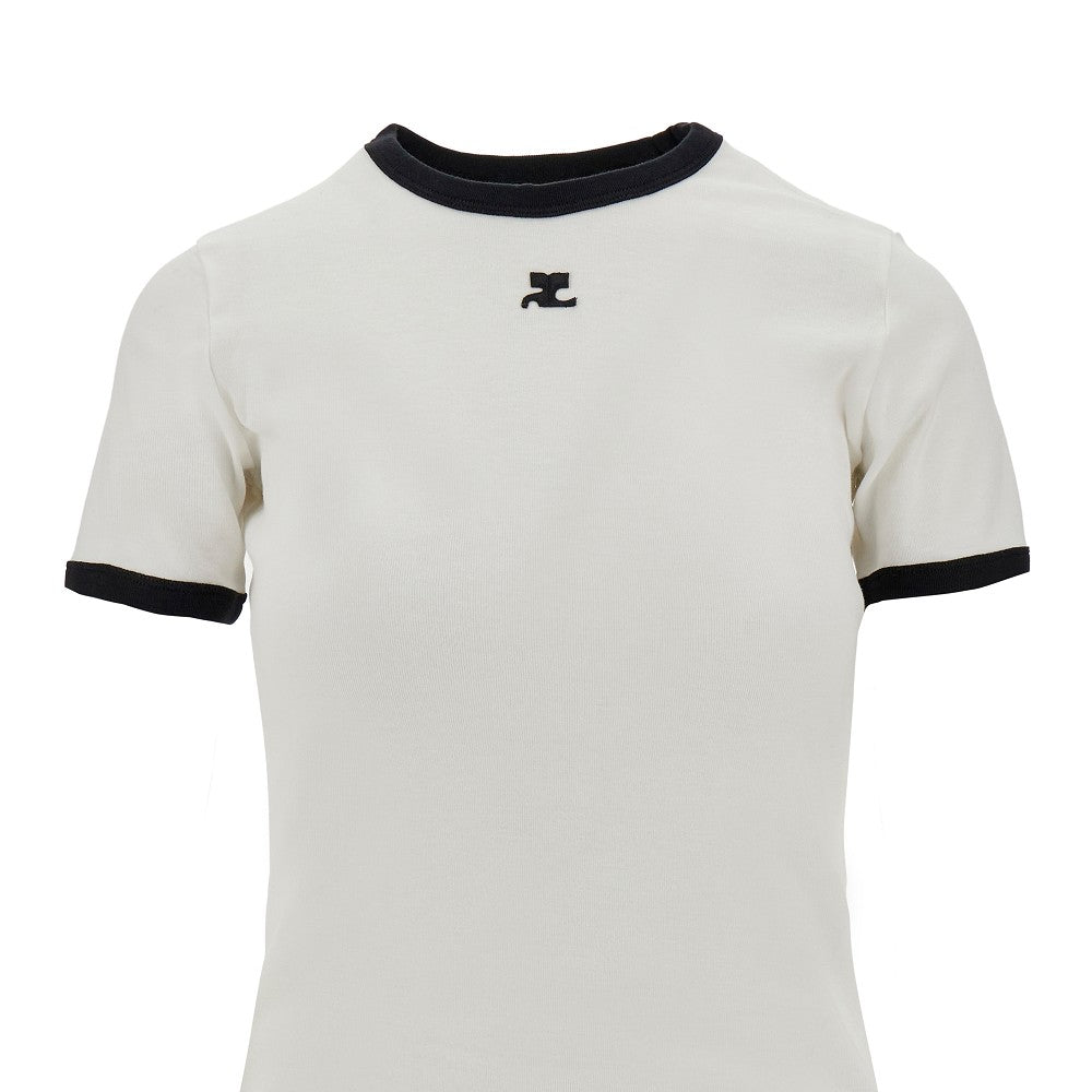 Courreges Women Cotton T-Shirt With Contrasting Trims