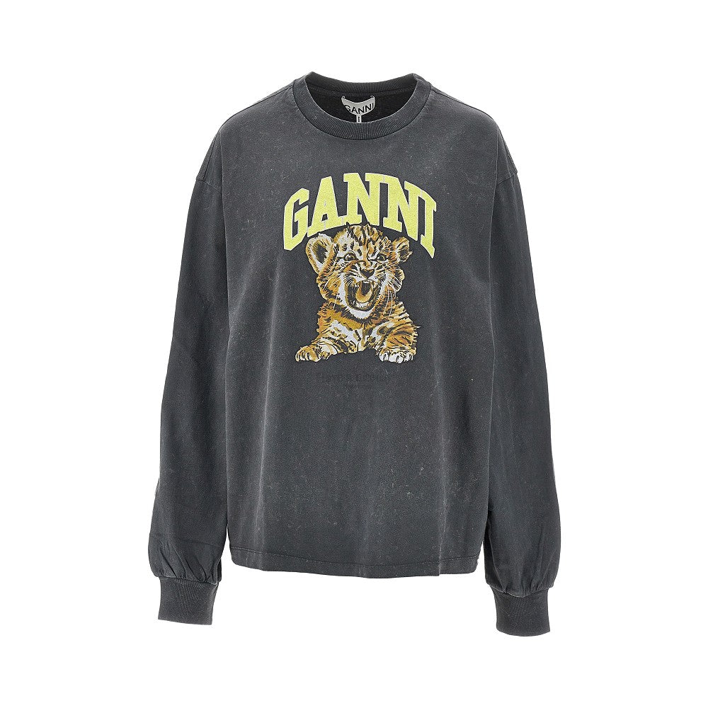 Ganni Women Cotton T-Shirt With 'Tiger' Print