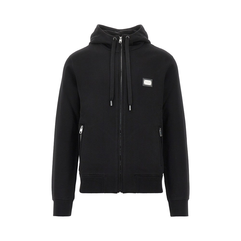 Dolce&Gabbana Men Full-Zip Hoodie With Logo Plate