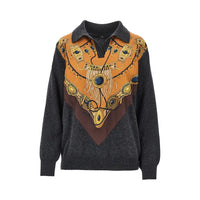 Etro Women Wool Sweater With Printed Silk Intarsia