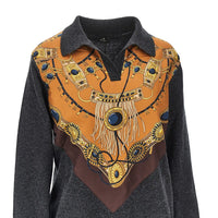 Etro Women Wool Sweater With Printed Silk Intarsia