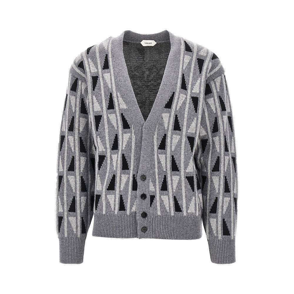 Versace Men Jacquard Wool And Cashmere Cardigan