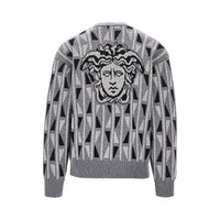 Versace Men Jacquard Wool And Cashmere Cardigan