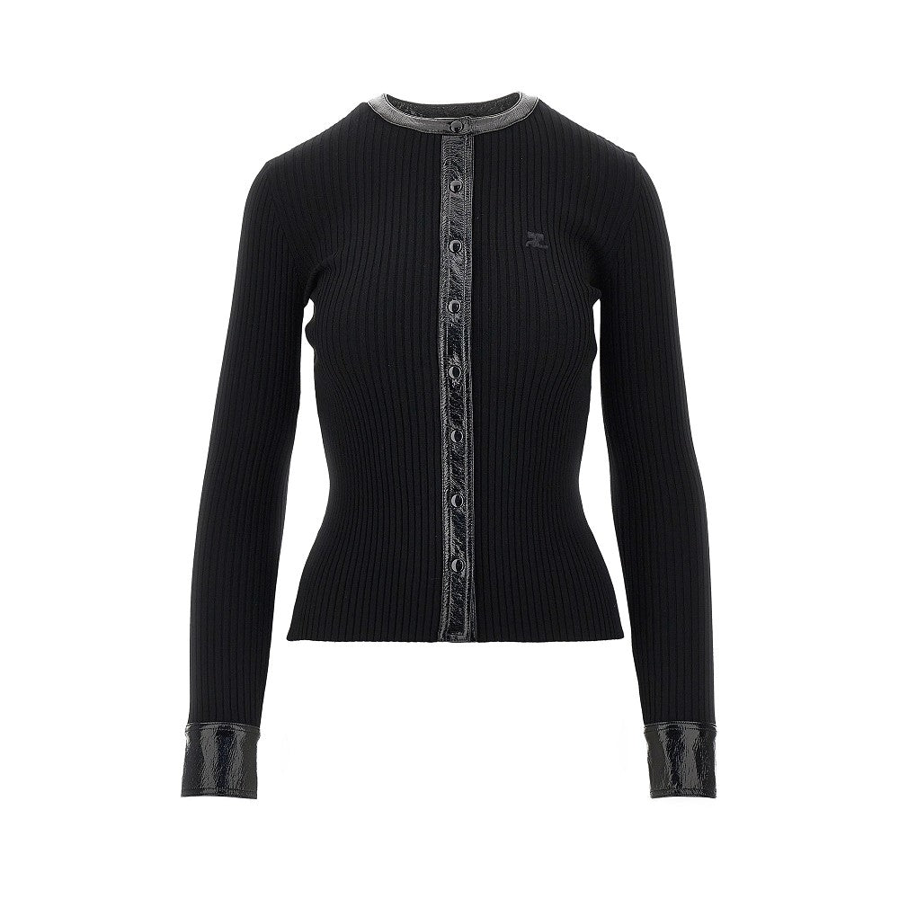 Courreges Women Ribbed Cardiga With Vinyl Trimmings