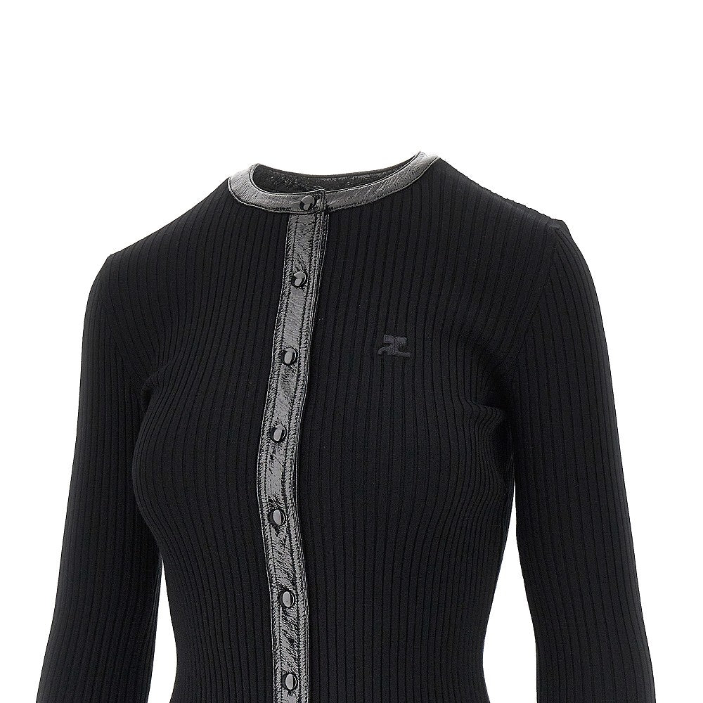 Courreges Women Ribbed Cardiga With Vinyl Trimmings