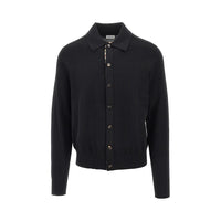 Burberry Men Wool Cardigan With Check Trimming