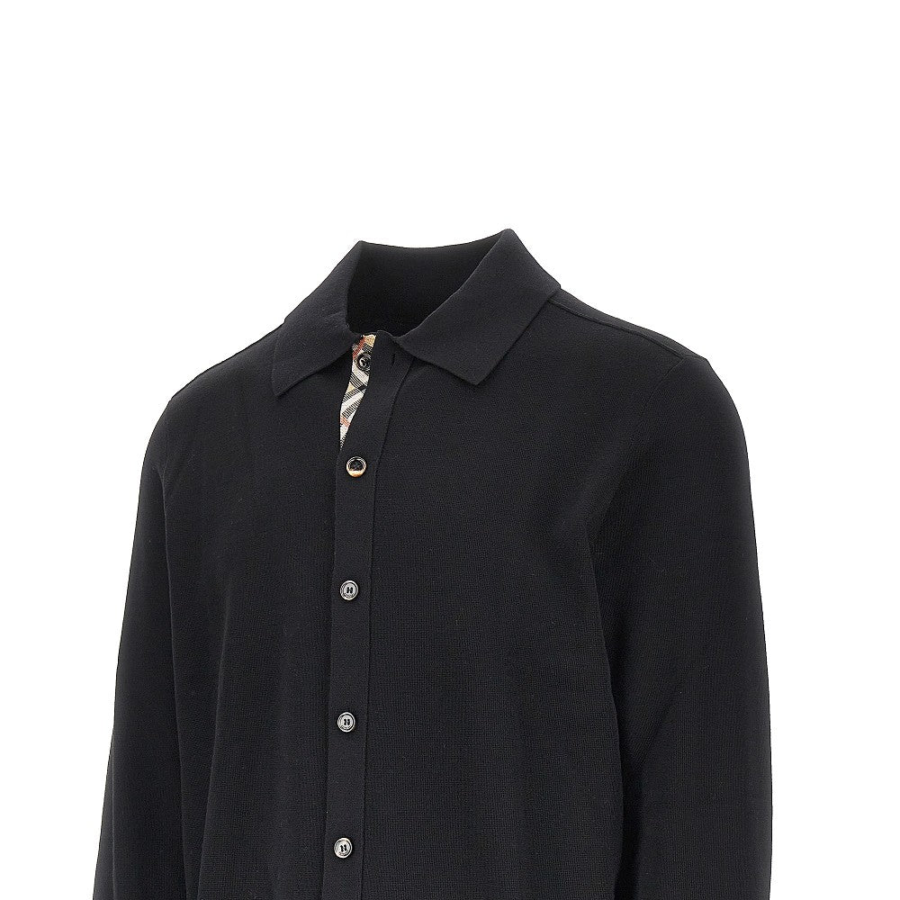 Burberry Men Wool Cardigan With Check Trimming