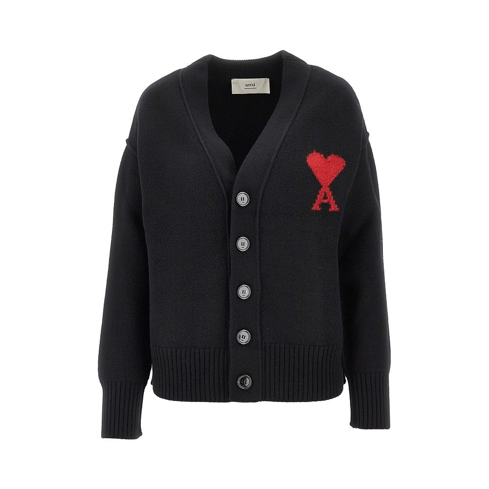 Ami Women Wool Cardigan With 'Ami De Coeur' Inlay