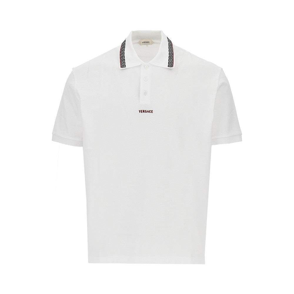 Versace Men Cotton Polo Shirt With Greca Motif