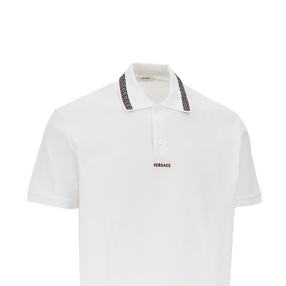 Versace Men Cotton Polo Shirt With Greca Motif