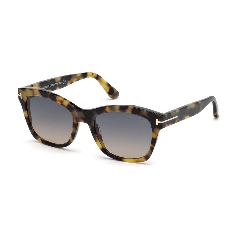 Tom Ford Cat Eye Full Rim, with a Shiny Black frame and Gradient Smoke Silver Flash lens.
