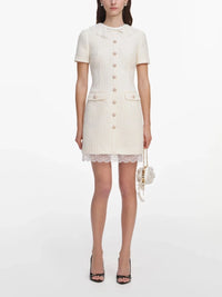 Self-Portrait Women Boucle Lace Trim Mini Dress