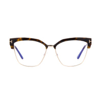 Tom Ford Tom Ford Eyeglasses Square Full Rim, Havana/Gold Frame and Clear Demo Lenses Lens TF5547-B052
