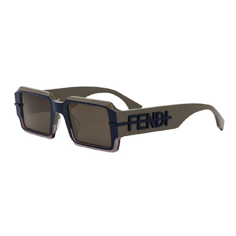 Fendi Sunglasses Rectangle Full Rim, Shiny Black/Grey Frame and Grey Lens FE40073U05A