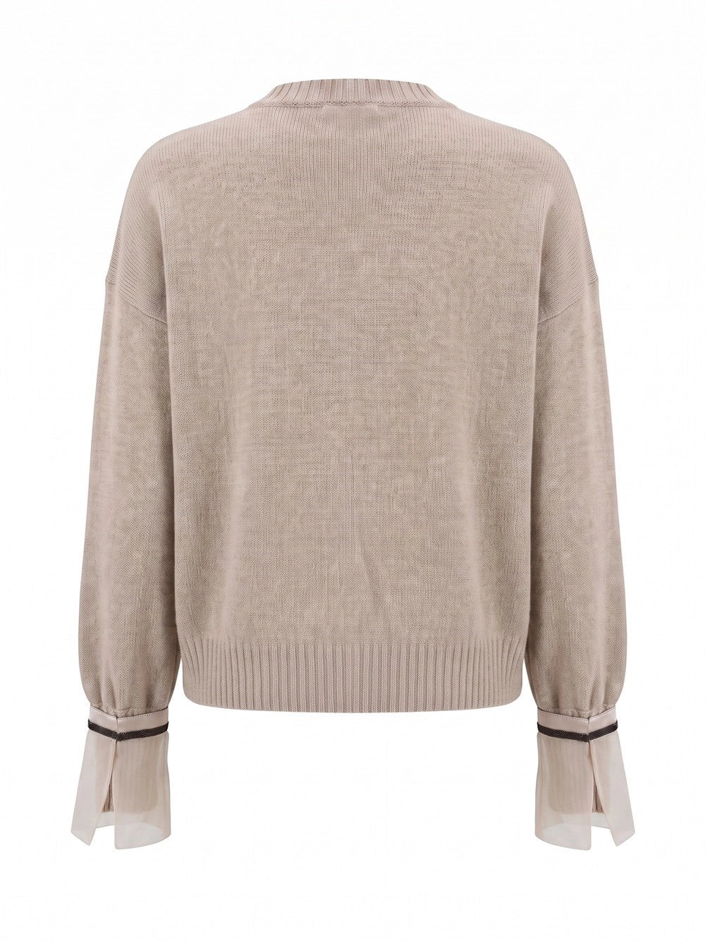 Brunello cucinelli Brunello Cucinelli Women Cashmere Crewneck With Chiffon Cuff And Monili