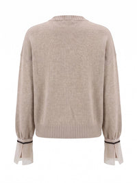 Brunello cucinelli Brunello Cucinelli Women Cashmere Crewneck With Chiffon Cuff And Monili