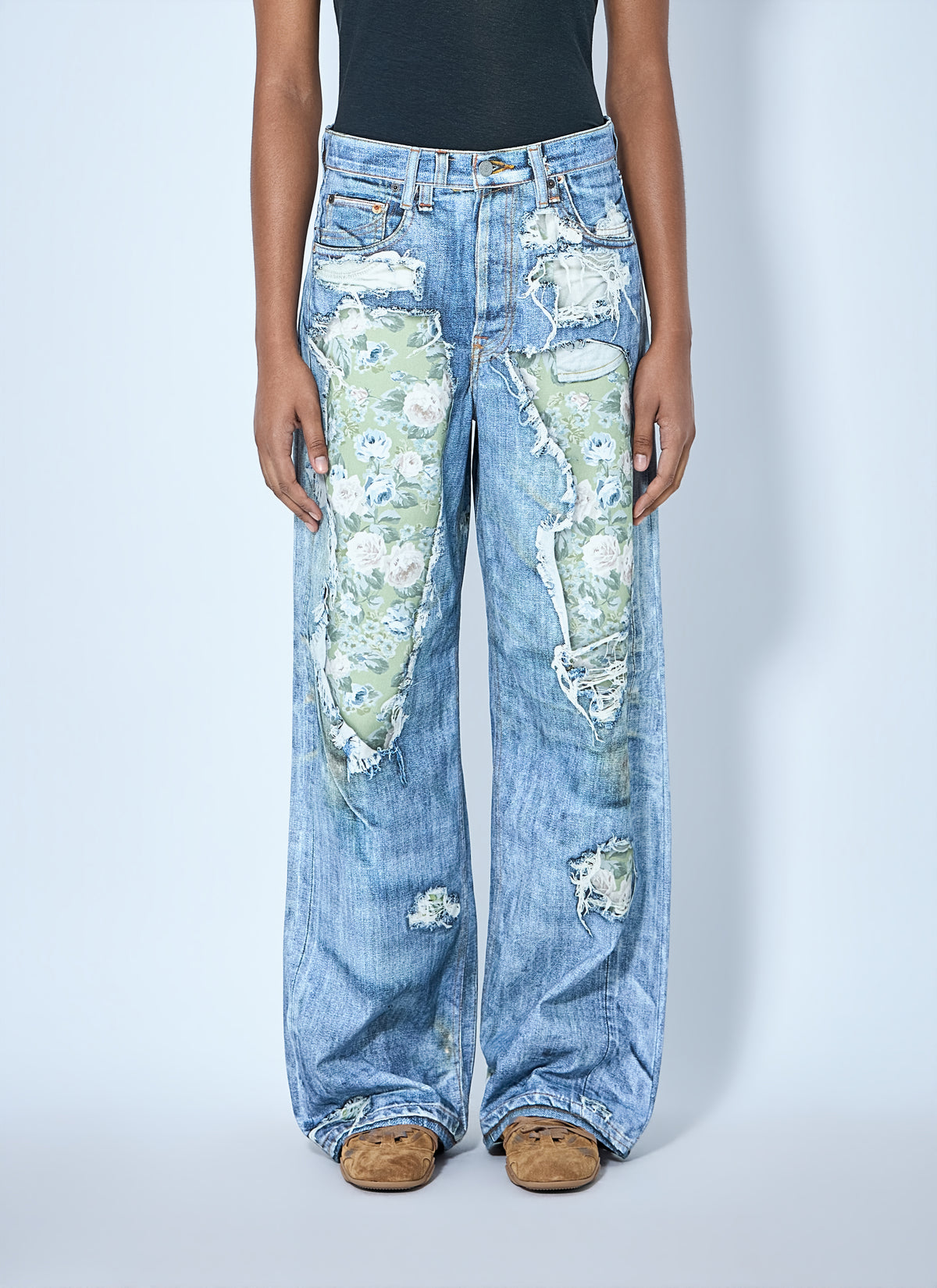 Acne Studios Women Distressed Floral Patchwork Jeans