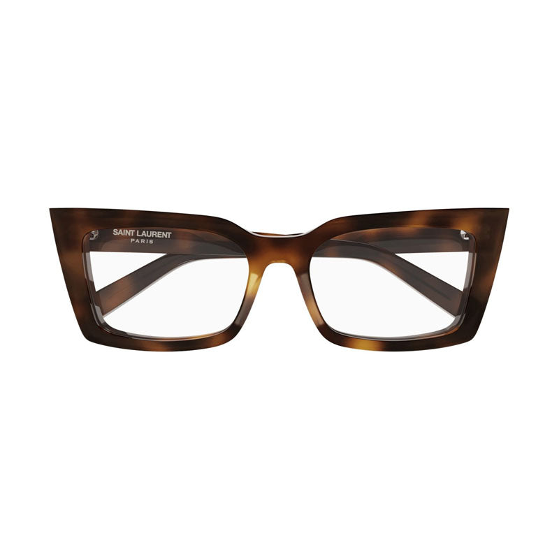 Saint Laurent Eyeglasses Cat Eye Full Rim, Havana Frame and Transparent Anti-Reflective Demo Lens Lens SL554002