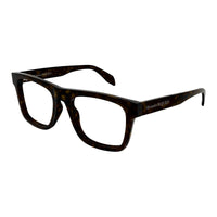 Alexander McQueen Eyeglasses Square Full Rim, Havana Frame and Clear Demo Lens Lens AM0357O002
