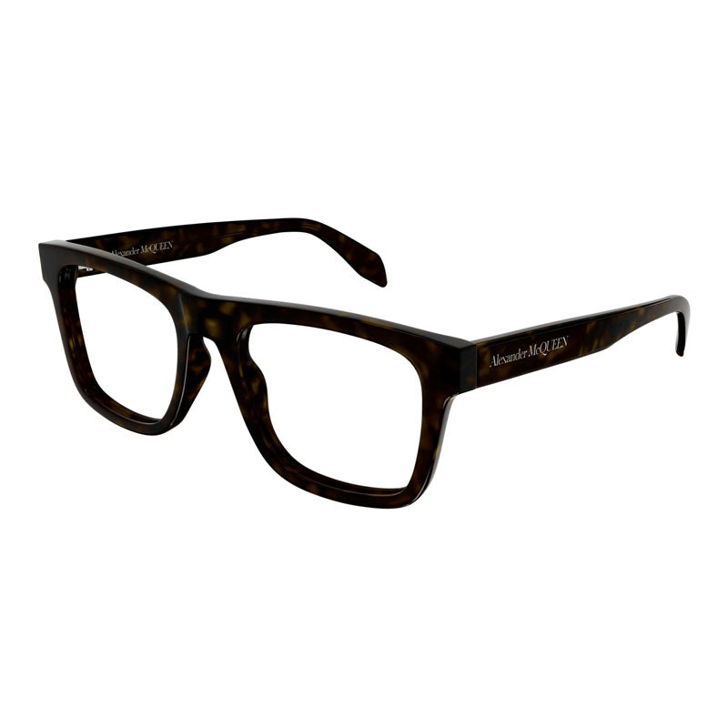 Alexander McQueen Eyeglasses Square Full Rim, Havana Frame and Clear Demo Lens Lens AM0357O002