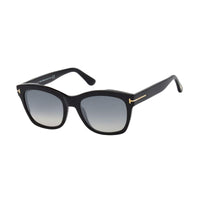 Tom Ford Cat Eye Full Rim, with a Shiny Black frame and Gradient Smoke Silver Flash lens. Black