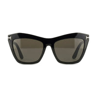 Tom Ford Eyeglasses Cat Eye Full Rim, Shiny Black Frame and Clear Blue Light Block with Magnetic Clip-On Smoke Lens FT5971-B001