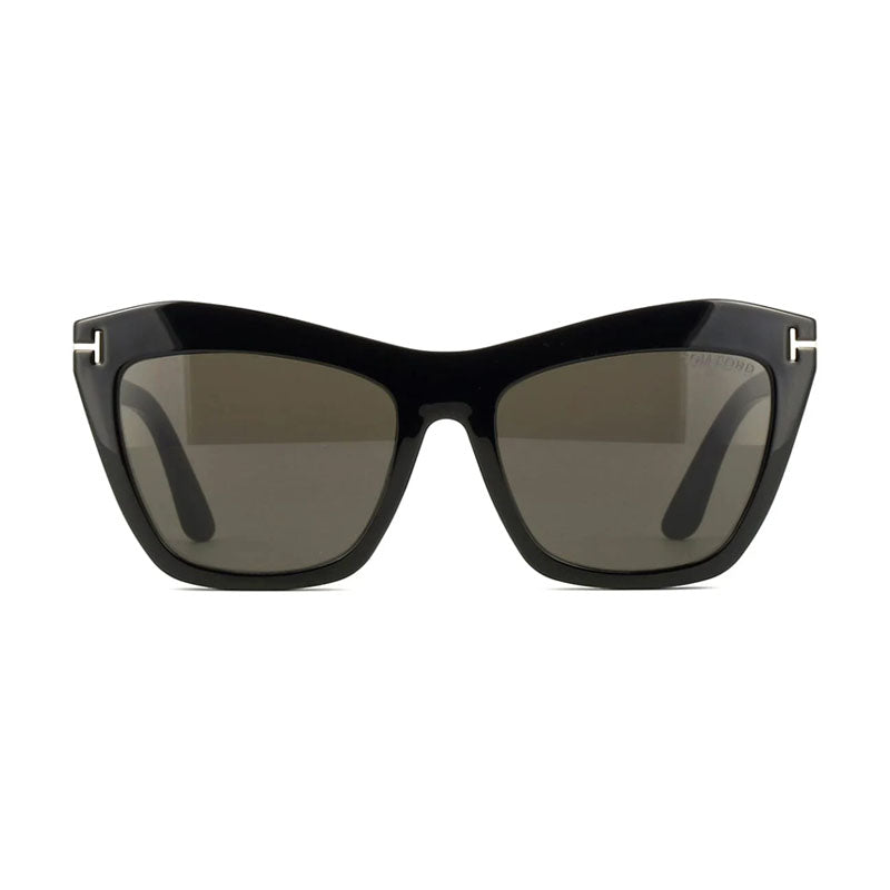 Tom Ford Eyeglasses Cat Eye Full Rim, Shiny Black Frame and Clear Blue Light Block with Magnetic Clip-On Smoke Lens FT5971-B001