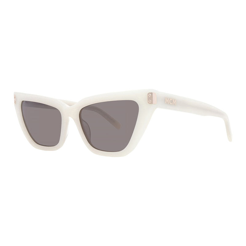 MCM Sunglasses Cat Eye Full Rim, Shiny White Frame and Grey Lens MW001021A