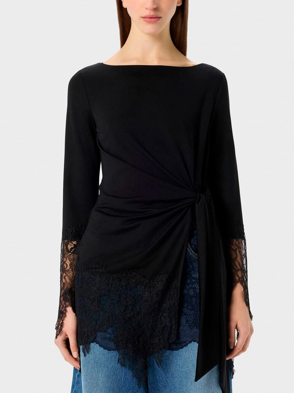 Blumarine Women Jersey Tunic With Lace Ruffles