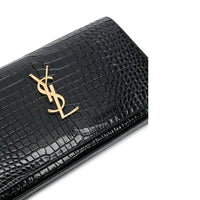 Saint Laurent Cassandre Croc Embossed Leather Chain Wallet Women