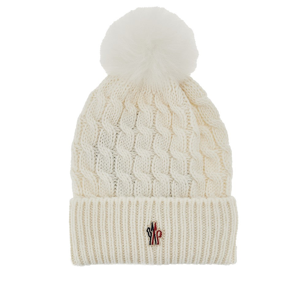 Moncler Grenoble Women Wool Beanie Hat With Fur Pompom