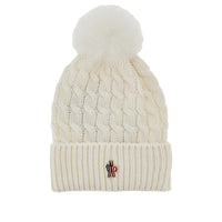 Moncler Grenoble Women Wool Beanie Hat With Fur Pompom