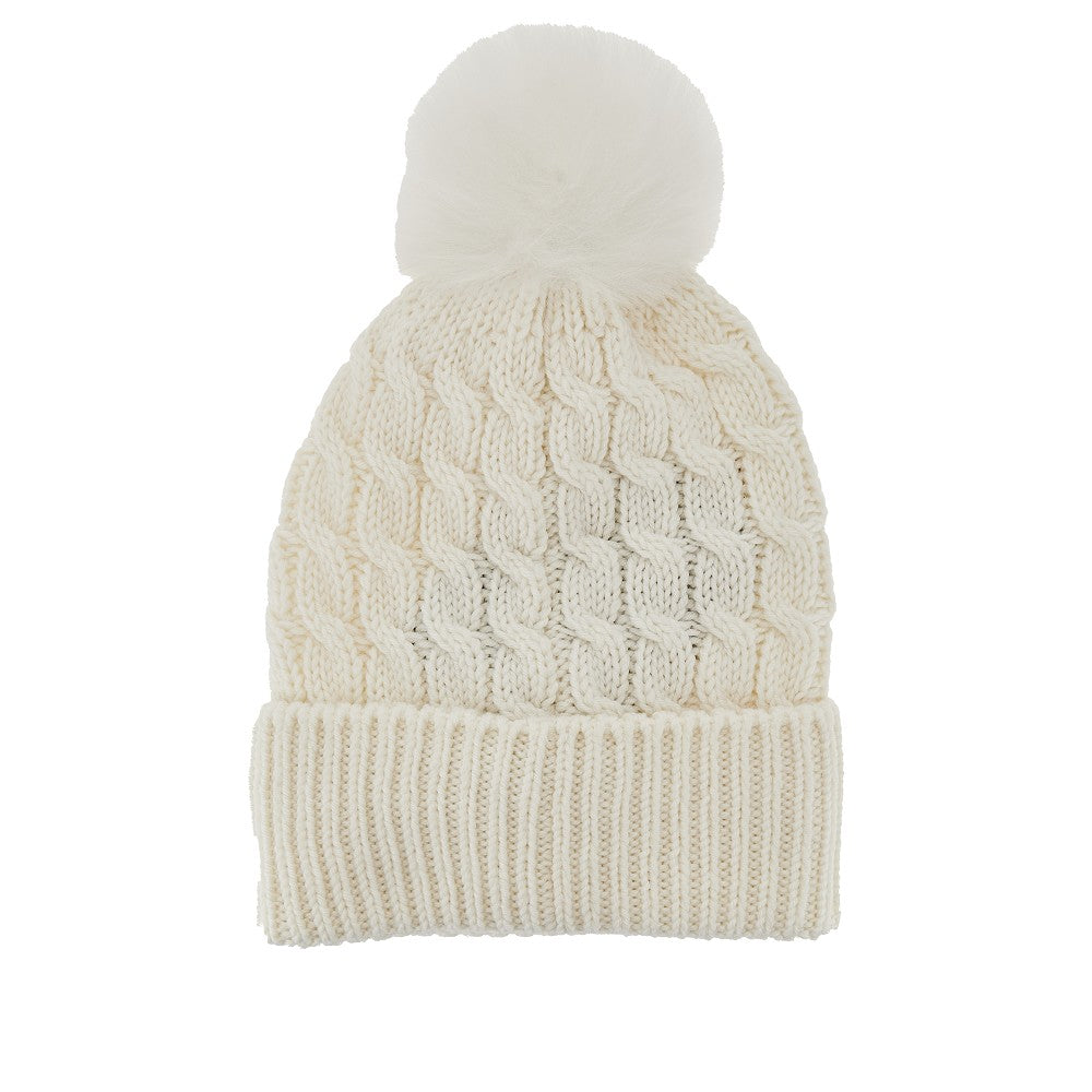 Moncler Grenoble Women Wool Beanie Hat With Fur Pompom