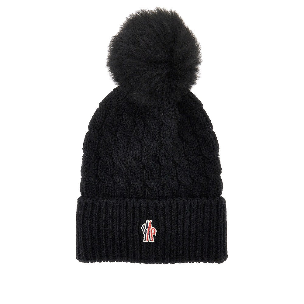 Moncler Grenoble Women Wool Beanie Hat With Fur Pompom
