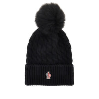 Moncler Grenoble Women Wool Beanie Hat With Fur Pompom
