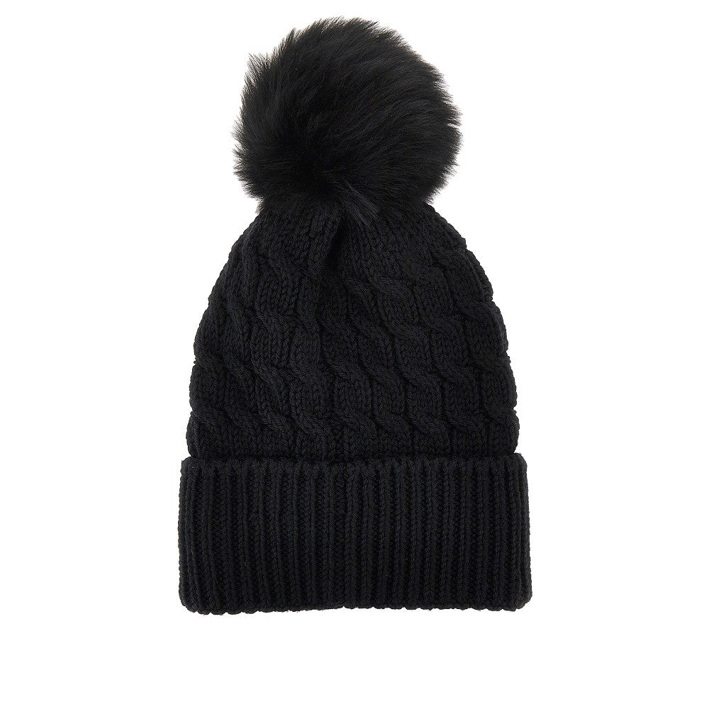 Moncler Grenoble Women Wool Beanie Hat With Fur Pompom