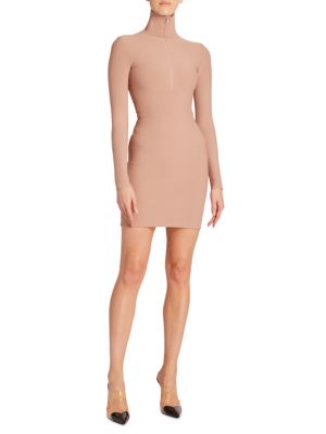 Alaia Smooth Knit High-Neck Front-Zip Mini Dress