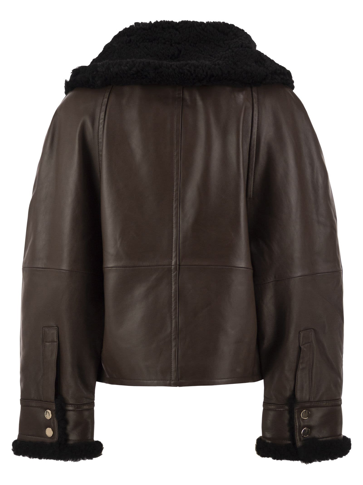 Sportmax Women Spssalve - Cropped Lambskin Leather Jacket With Shearling Collar