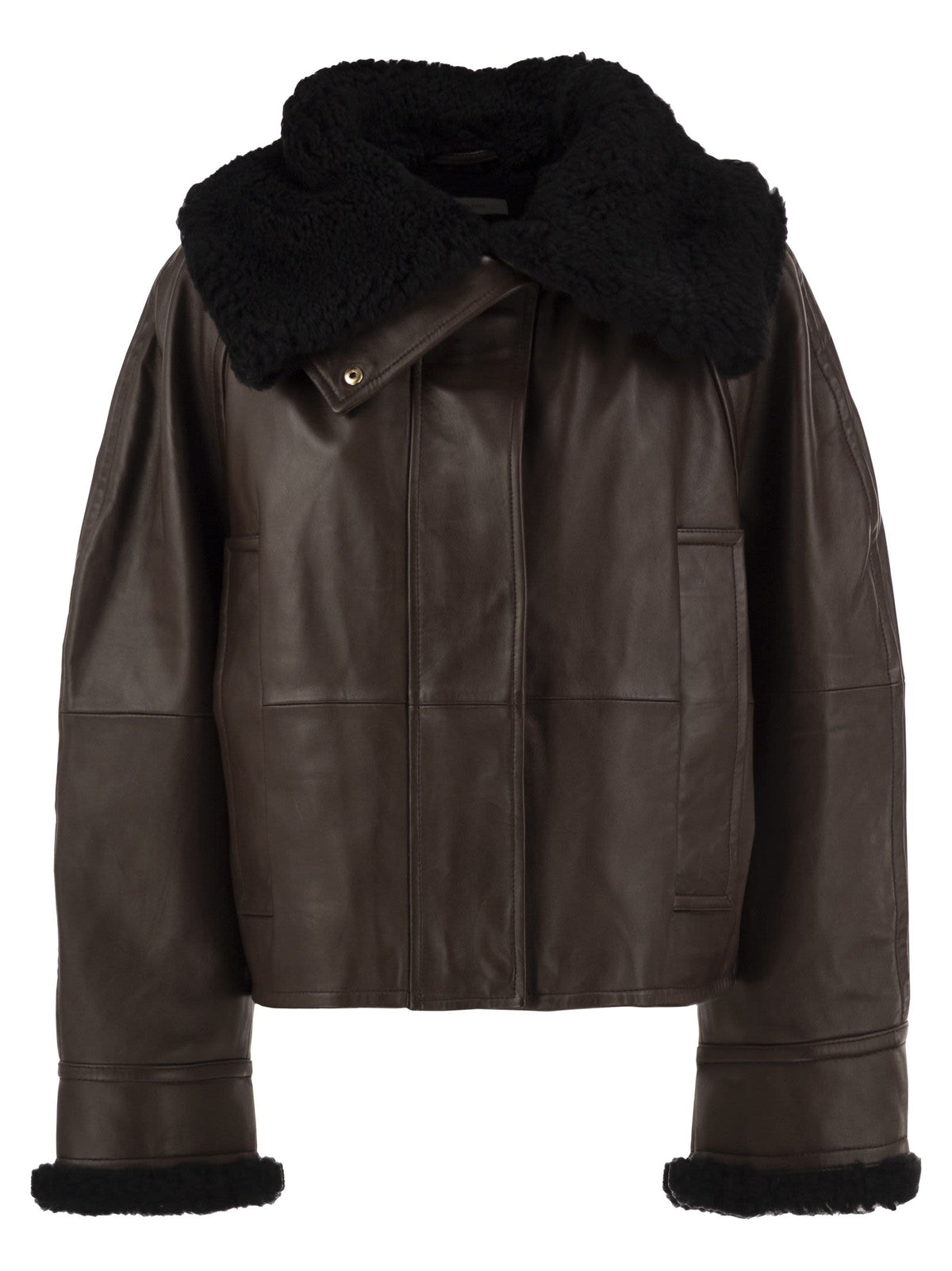 Sportmax Women Spssalve - Cropped Lambskin Leather Jacket With Shearling Collar