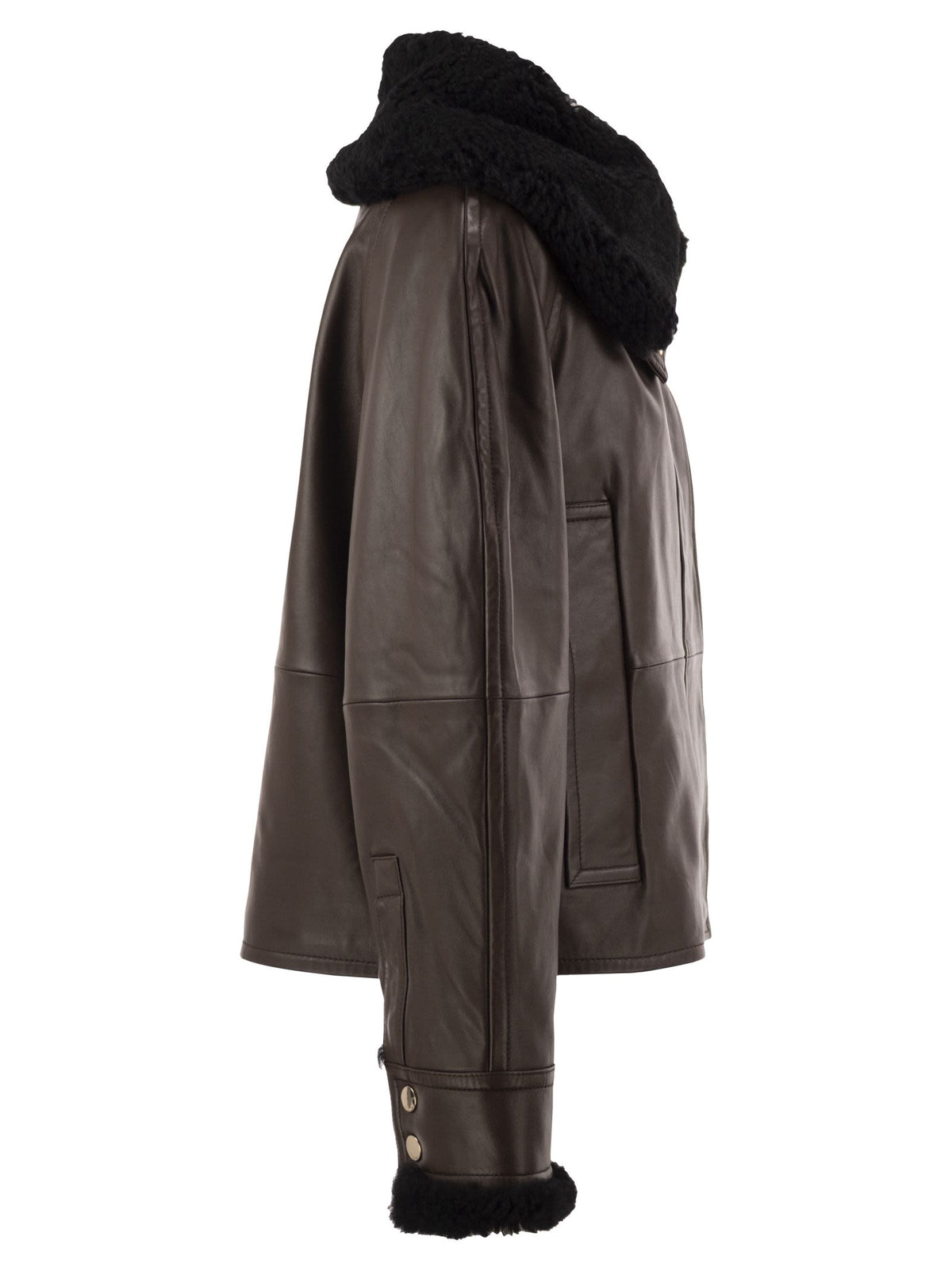 Sportmax Women Spssalve - Cropped Lambskin Leather Jacket With Shearling Collar