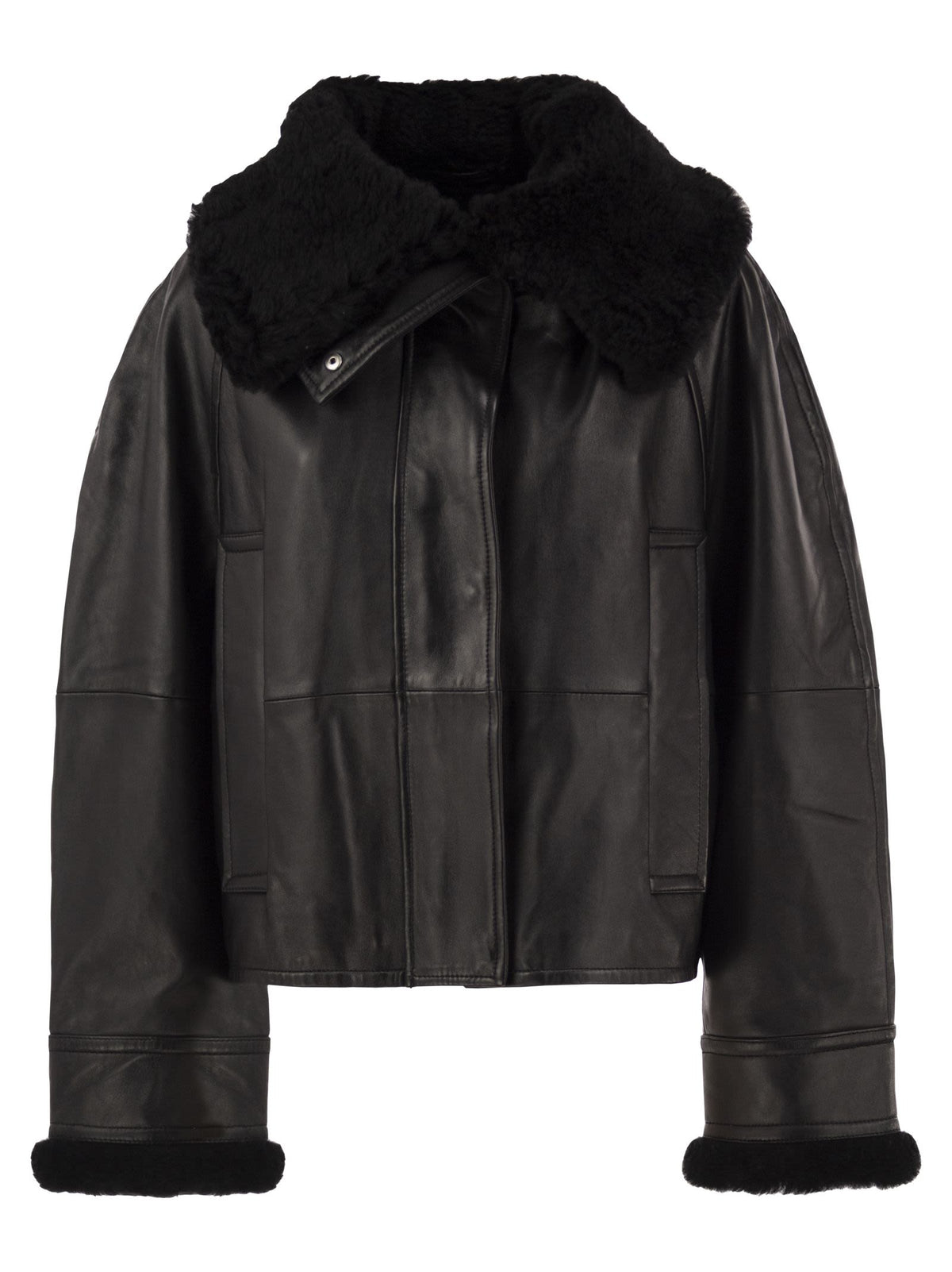 Sportmax Women Spssalve - Cropped Lambskin Leather Jacket With Shearling Collar