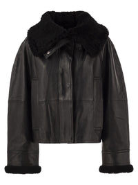 Sportmax Women Spssalve - Cropped Lambskin Leather Jacket With Shearling Collar