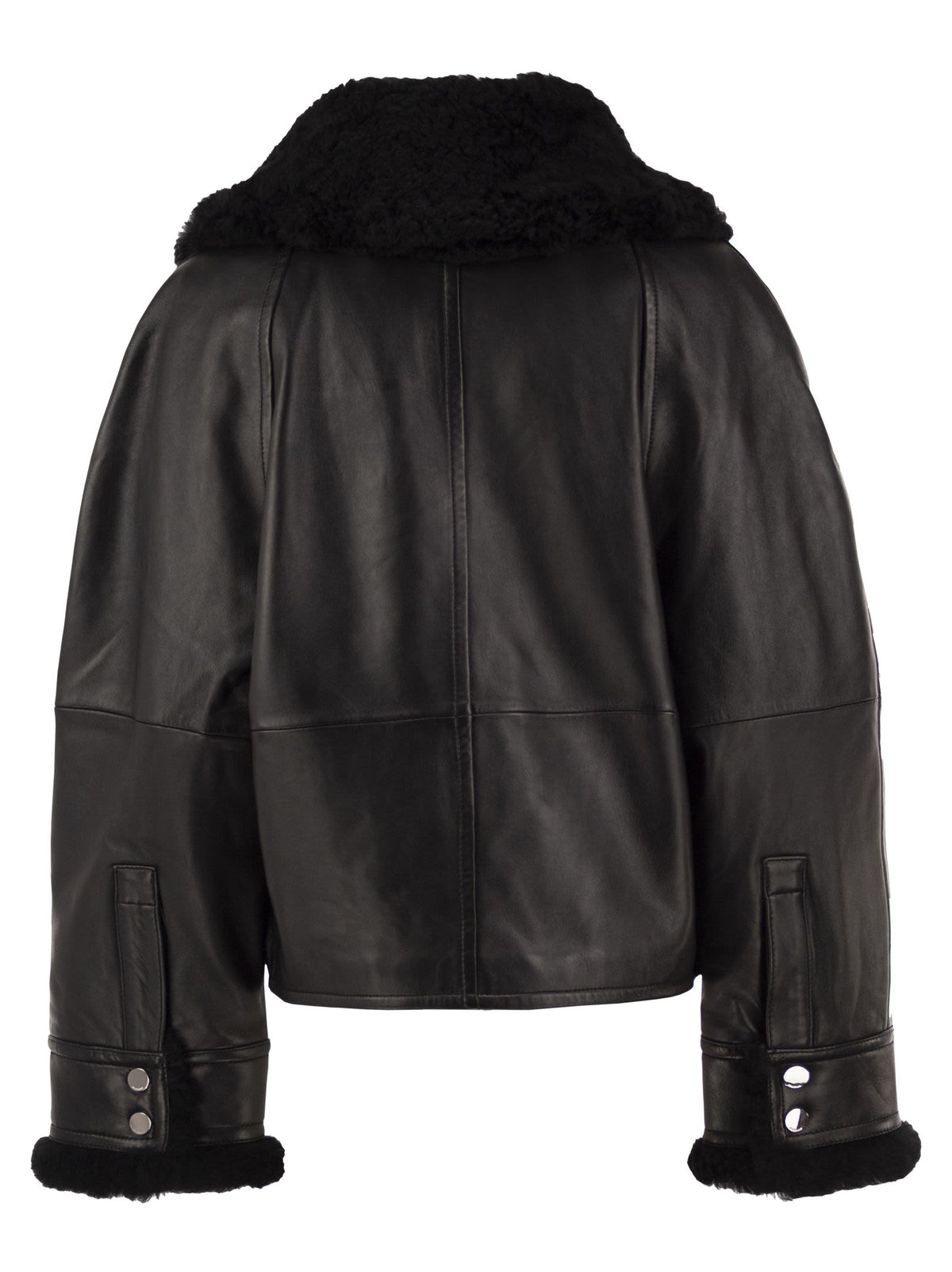 Sportmax Women Spssalve - Cropped Lambskin Leather Jacket With Shearling Collar