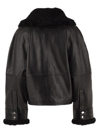 Sportmax Women Spssalve - Cropped Lambskin Leather Jacket With Shearling Collar