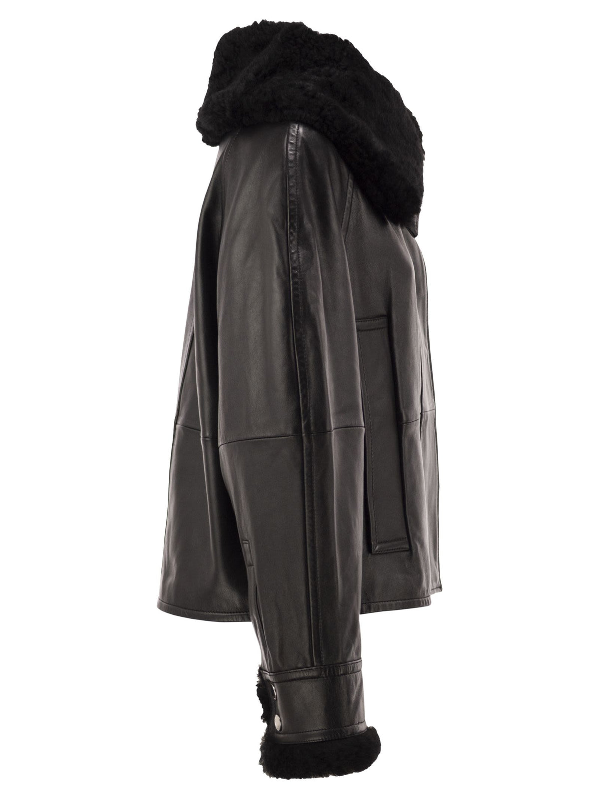 Sportmax Women Spssalve - Cropped Lambskin Leather Jacket With Shearling Collar