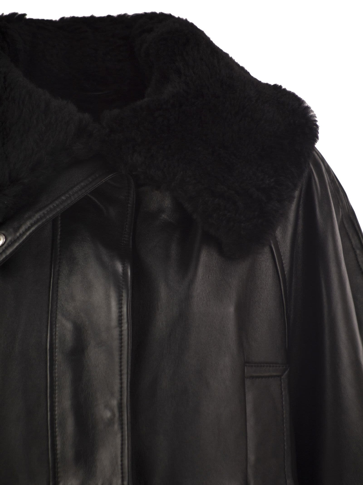 Sportmax Women Spssalve - Cropped Lambskin Leather Jacket With Shearling Collar